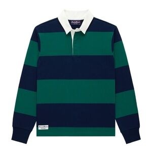 Rowing Blazers Block Striped Rugby Polo Shirt in Green and Navy
